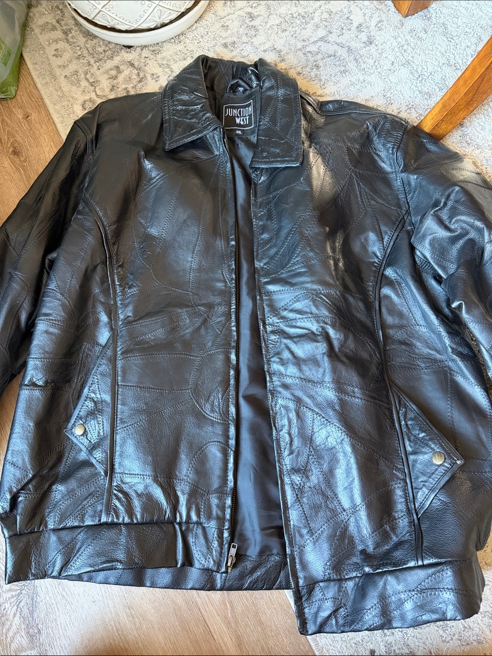 Men's Black Faux Leather Bomber Jacket